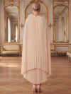 Chiffon A-Line Crew Neck Midi Cocktail Dresses with Delicate Pleated