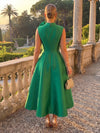 Satin A-Line High Neck Midi Cocktail Dresses with 3D Flowers