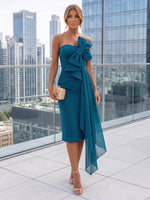 Jersey Sheath Strapless Midi Cocktail Dresses with Bow