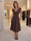 Jersey A-Line Cowl Neck Midi Cocktail Dresses with Pleated