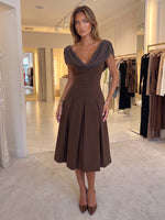 Jersey A-Line Cowl Neck Midi Cocktail Dresses with Pleated