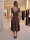 Jersey A-Line Cowl Neck Midi Cocktail Dresses with Pleated