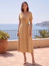 Jersey A-Line V Neck Midi Cocktail Dresses with 3D Flowers