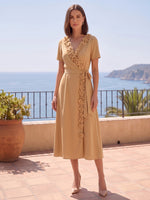 Jersey A-Line V Neck Midi Cocktail Dresses with 3D Flowers