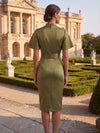 Satin Sheath Stand Collar Midi Cocktail Dresses with 3D Flowers