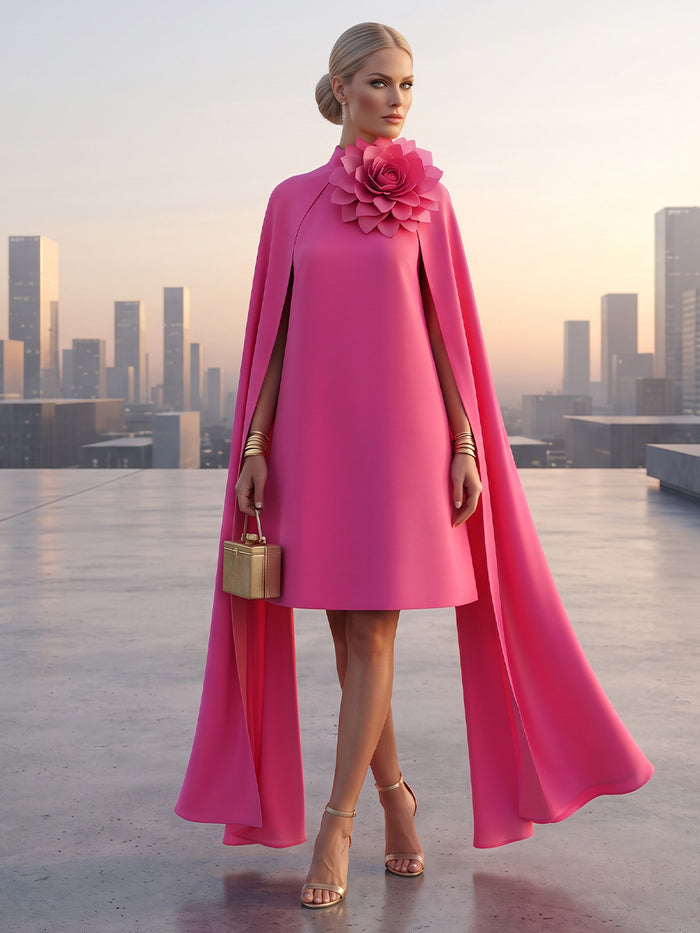 Jersey A-Line High Neck Midi Cocktail Dresses with Flowing Sash