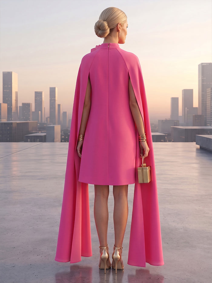 Jersey A-Line High Neck Midi Cocktail Dresses with Flowing Sash