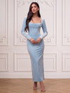 Velvet Sheath Square Neck Midi Cocktail Dresses with Corset Bodice