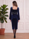 Velvet Sheath Sweetheart Midi Cocktail Dresses with Twist Band At Waist