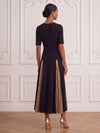 Metallic Satin A-Line V Neck Midi Cocktail Dresses with Delicate Pleated