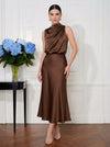 Satin Mermaid Halter Midi Cocktail Dresses with Blouson Loose Top
