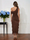 Jersey Bodycon One Shoulder Midi Cocktail Dresses with Fringe