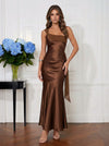 Satin Mermaid One Shoulder Midi Cocktail Dresses with Draped Side Sash