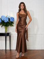 Satin Mermaid One Shoulder Midi Cocktail Dresses with Draped Side Sash