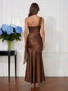 Satin Mermaid One Shoulder Midi Cocktail Dresses with Draped Side Sash