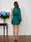 Satin A-Line High Neck Mini Cocktail Dresses with Cutout