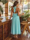 Chiffon A-Line Halter Midi Cocktail Dresses with Ruched Elastic Waistband
