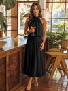 Chiffon A-Line Halter Midi Cocktail Dresses with Ruched Elastic Waistband