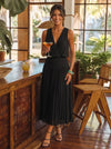 Chiffon A-Line V Neck Midi Cocktail Dresses with Delicate Pleated