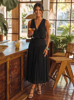 Chiffon A-Line V Neck Midi Cocktail Dresses with Delicate Pleated