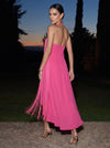 Chiffon A-Line Halter Midi Cocktail Dresses with Fringe