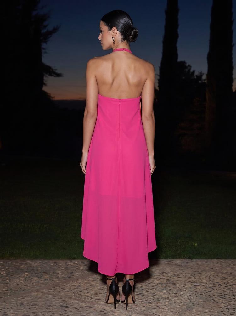 Chiffon A-Line Halter Midi Cocktail Dresses with Fringe