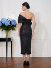 Sequin Sheath One Shoulder Midi Cocktail Dresses with Bow