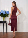 Satin Mermaid Crew Neck Midi Cocktail Dresses with Sequin