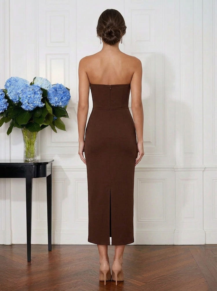 Jersey Sheath Strapless Midi Cocktail Dresses with Cutout