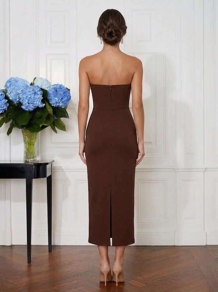 Jersey Sheath Strapless Midi Cocktail Dresses with Cutout