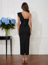 Jersey Sheath One Shoulder Midi Cocktail Dresses with Ruffles