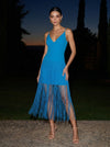 Jersey Sheath Spaghetti Straps Midi Cocktail Dresses with Fringe