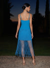 Jersey Sheath Spaghetti Straps Midi Cocktail Dresses with Fringe