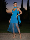 Jersey Sheath Spaghetti Straps Midi Cocktail Dresses with Fringe