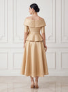 Satin A-Line Off Shoulder Midi Cocktail Dresses with Waist Bow Sash