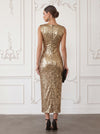Sequin Sheath V Neck Midi Cocktail Dresses with Front Slit