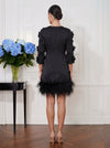 Satin Sheath Crew Neck Mini Cocktail Dresses with Natural Feather Fringe Hem