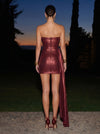 Metallic Satin Bodycon Strapless Mini Cocktail Dresses with Draped Side Sash
