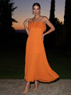 Chiffon A-Line Strapless Midi Cocktail Dresses with Ruffles