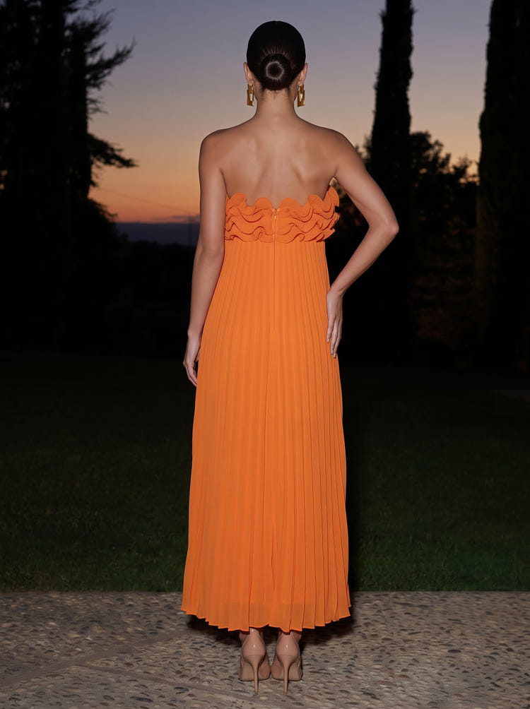 Chiffon A-Line Strapless Midi Cocktail Dresses with Ruffles