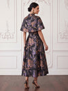 Jacquard A-Line High Neck Midi Cocktail Dresses with Caps