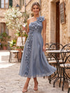 Tulle A-Line One Shoulder Midi Cocktail Dresses with 3D Flowers