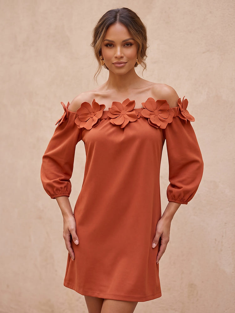 Jersey A-Line Off Shoulder Mini Cocktail Dresses with 3D Flowers