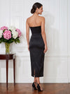 Satin Sheath Strapless Midi Cocktail Dresses with 3D Flowers
