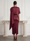 Satin Sheath Crew Neck Midi Cocktail Dresses with Caps