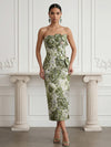 Jacquard Sheath Strapless Midi Cocktail Dresses with Rhinestone