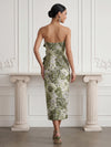 Jacquard Sheath Strapless Midi Cocktail Dresses with Rhinestone