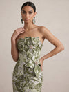 Jacquard Sheath Strapless Midi Cocktail Dresses with Rhinestone