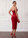 Velvet Bodycon Strapless Midi Cocktail Dresses with 3D Flowers