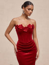 Velvet Bodycon Strapless Midi Cocktail Dresses with 3D Flowers